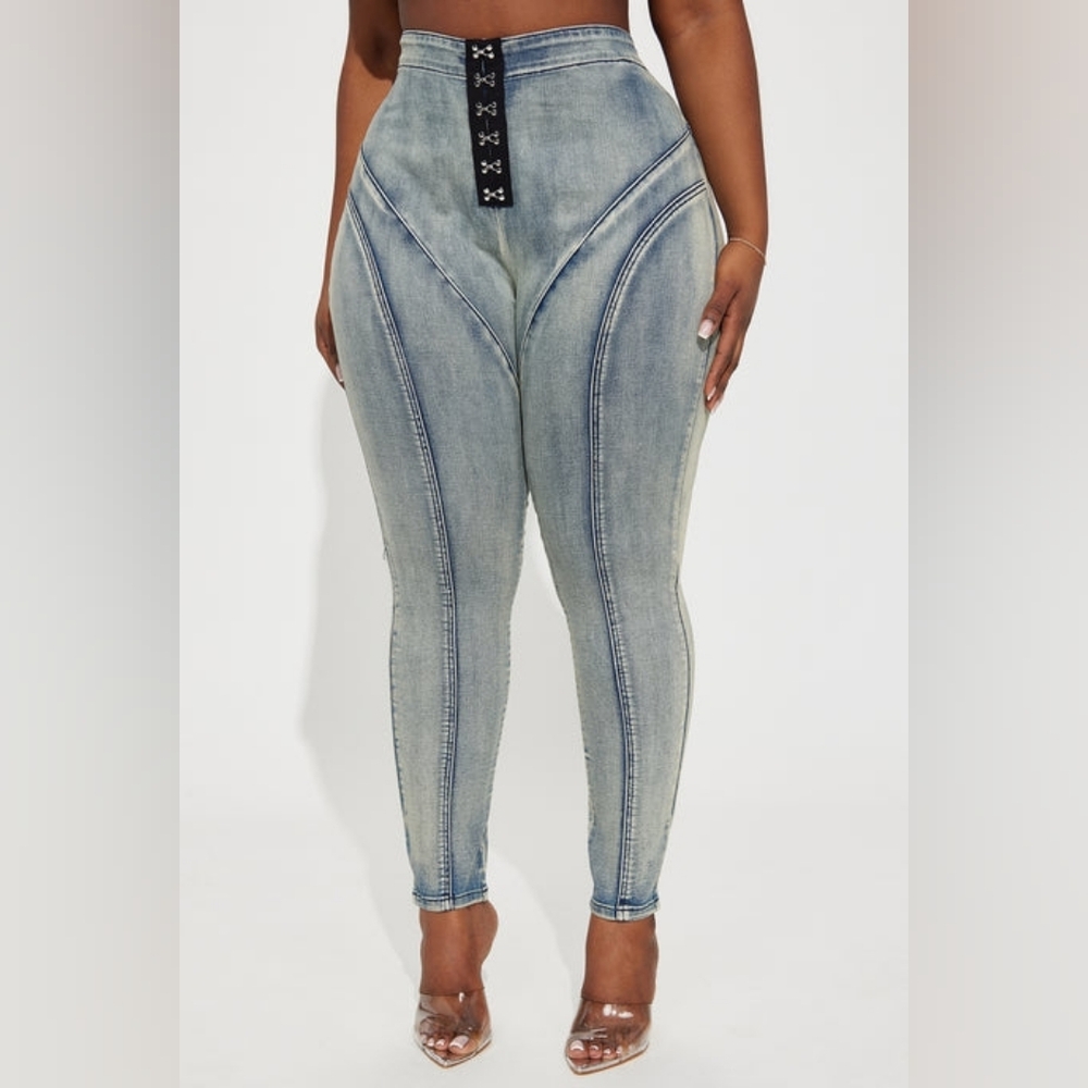 Back To You Stretch Skinny - Vintage Wash Women's Blue Denim Corset Jeans - Picture 7 of 7